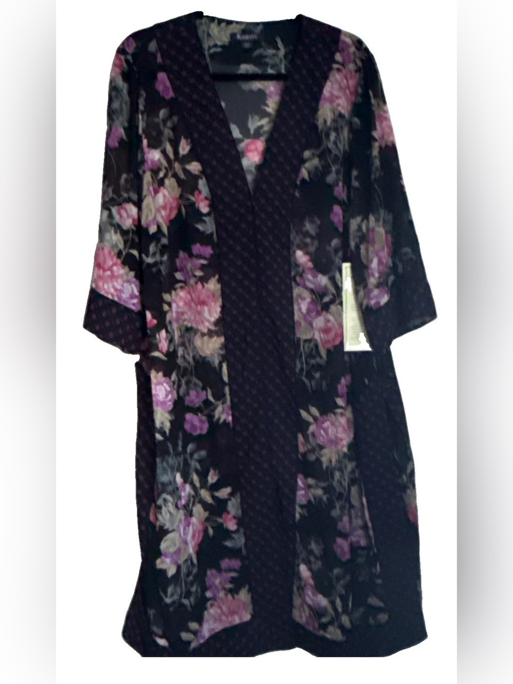 Roamans 22W  Floral Print Long Sheer Robe Cover Up Lingerie Side Back Slits
